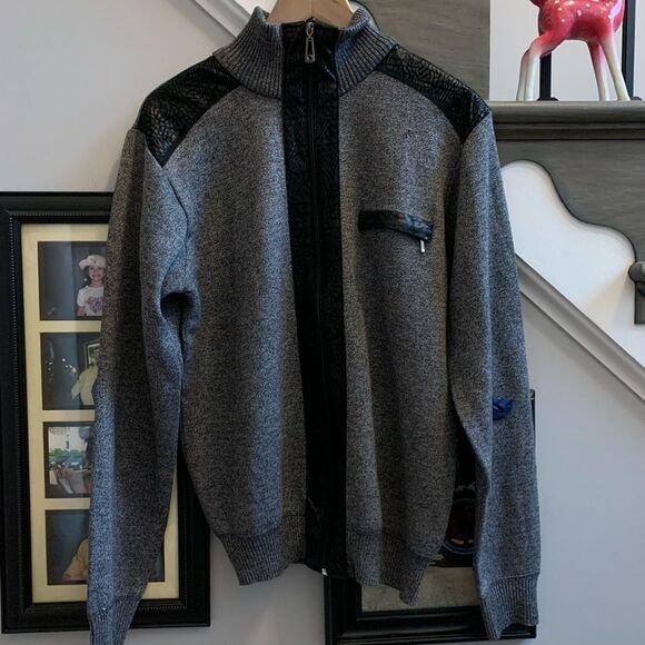 Leonardo Gavino Faux Leather Zip Up Sweater Cardigan sz S EUC - Picture 1 of 7